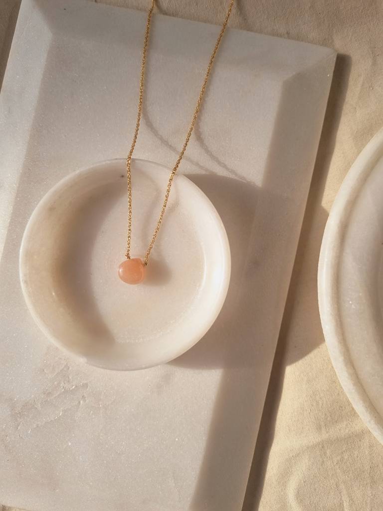 Peach Moonstone Heart Shaped Drop Pendant With 18Kt Gold Plated On