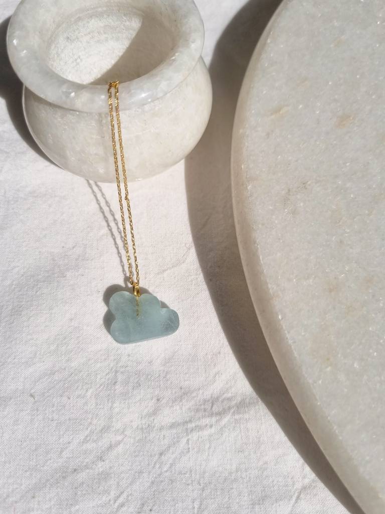 Aquamarine Cloud Pendant With 18Kt Gold Plated On Brass Chain : NO-Q-6978-16