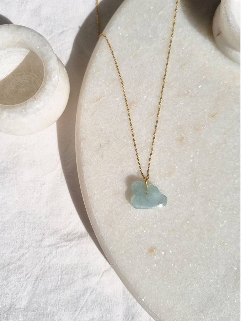 Aquamarine Cloud Pendant With 18Kt Gold Plated On Brass Chain : NO-Q-6978-16