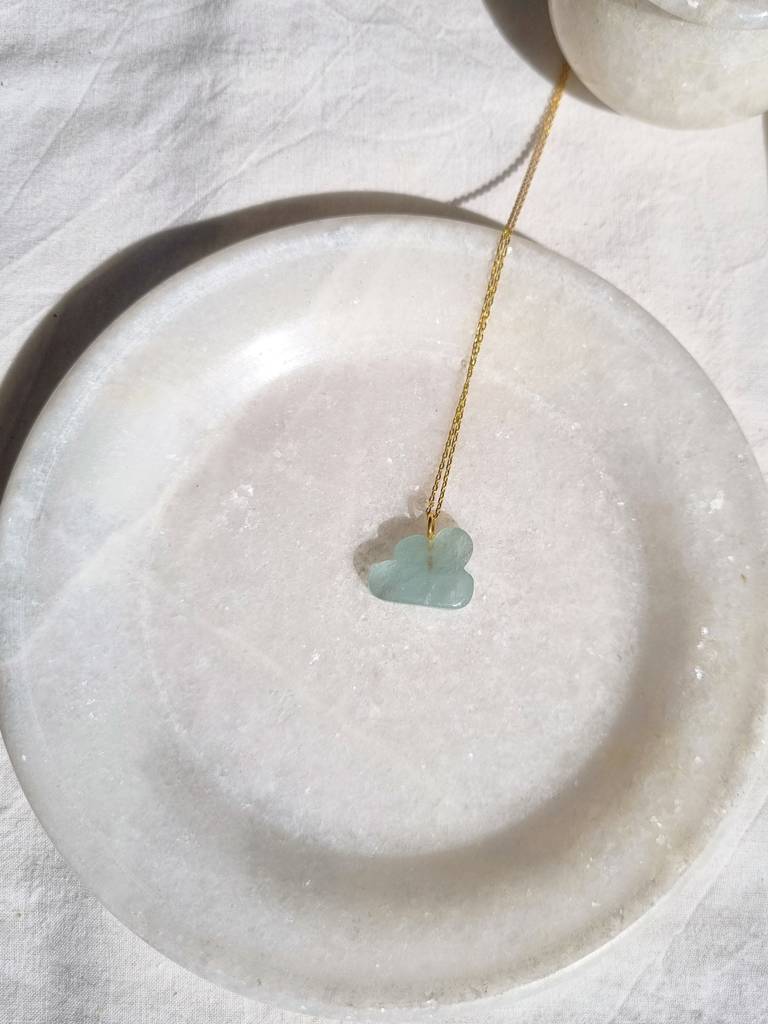 Aquamarine Cloud Pendant With 18Kt Gold Plated On Brass Chain : NO-Q-6978-16