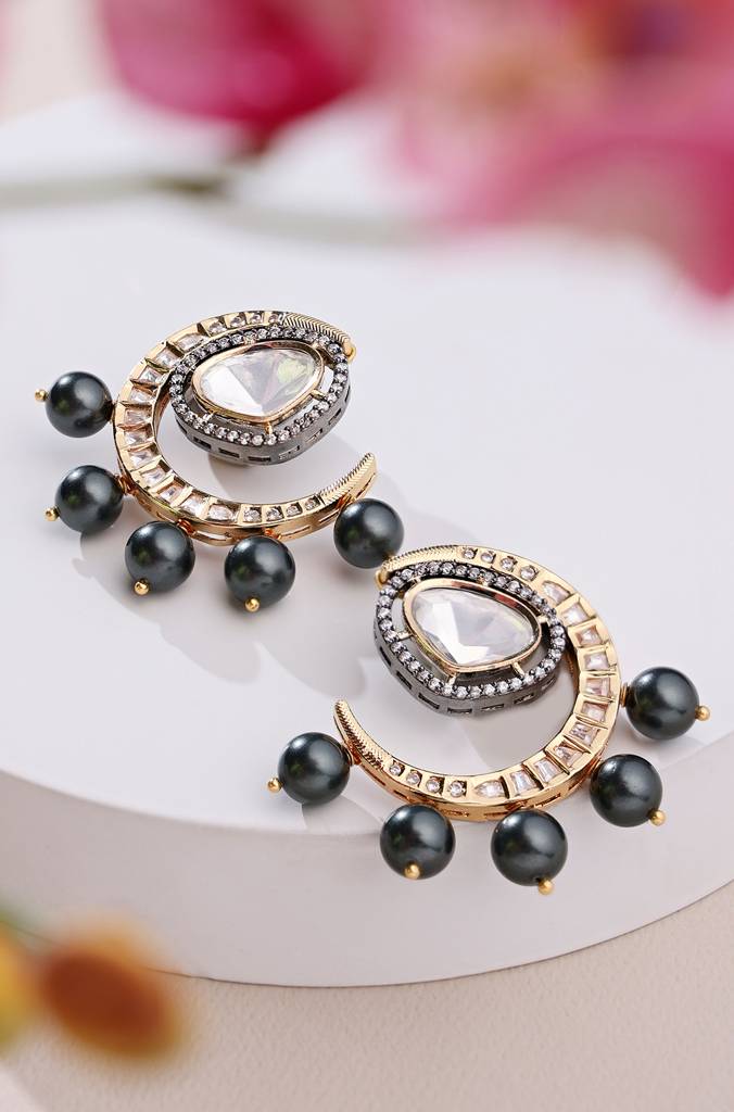 Classic Kundan Polki Grey Pearl Earrings