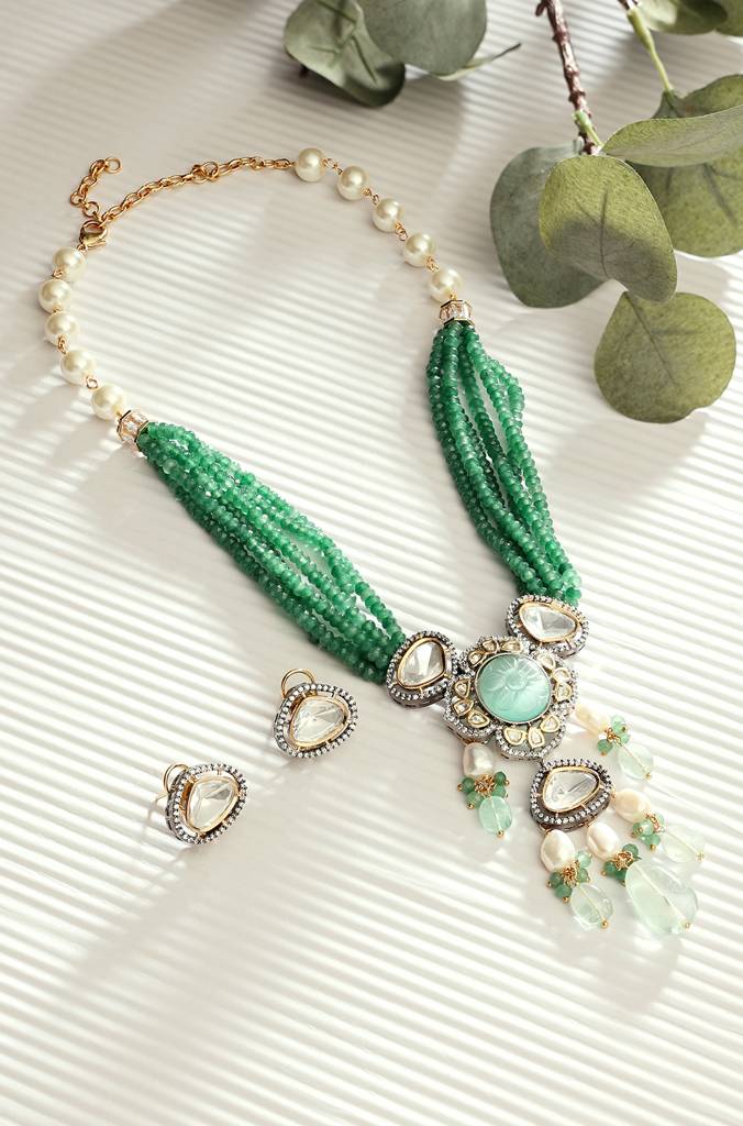 Classic Green Kundan Polki Necklace Set