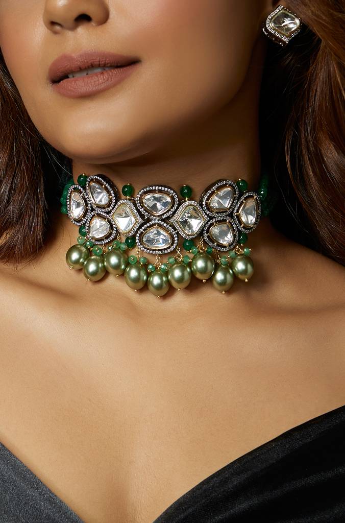 Green Antique Polki Necklace Set