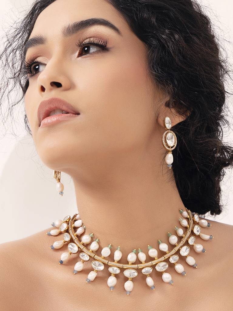 Polki-Pearl Vibrant Choker Necklace Set. : JBR24AUHMCOL1457