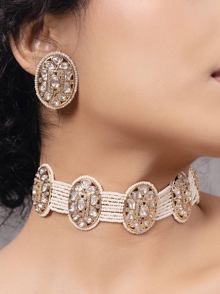 Polki-Pearl Exquisite Choker Necklace Set : JBR24AUHMCOL1460