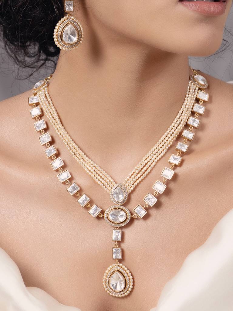 Polki-Pearl Classic Necklace Set : JBR24AUHMCOL1466