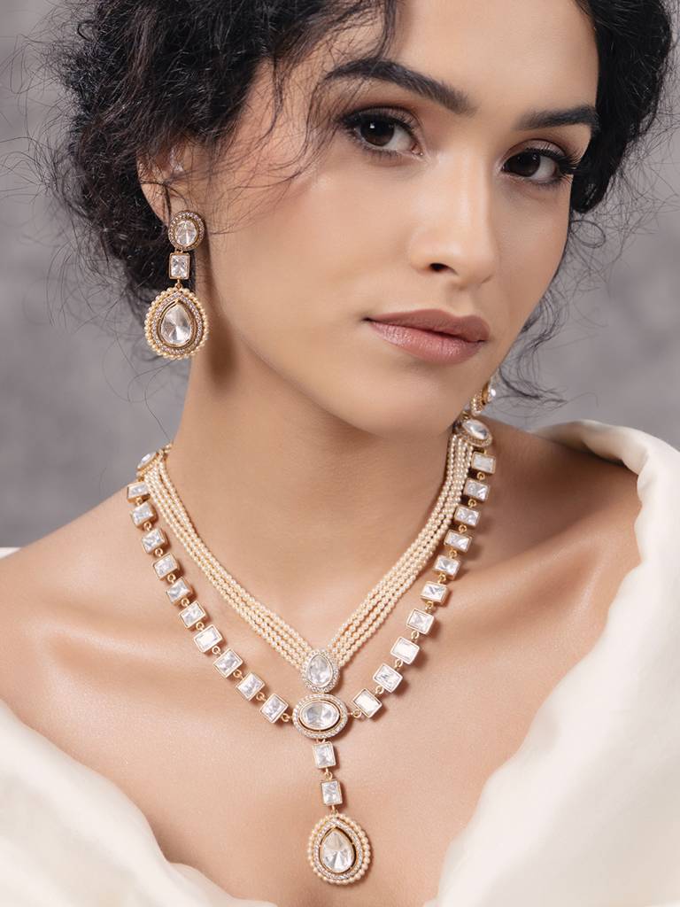 Polki-Pearl Classic Necklace Set : JBR24AUHMCOL1466