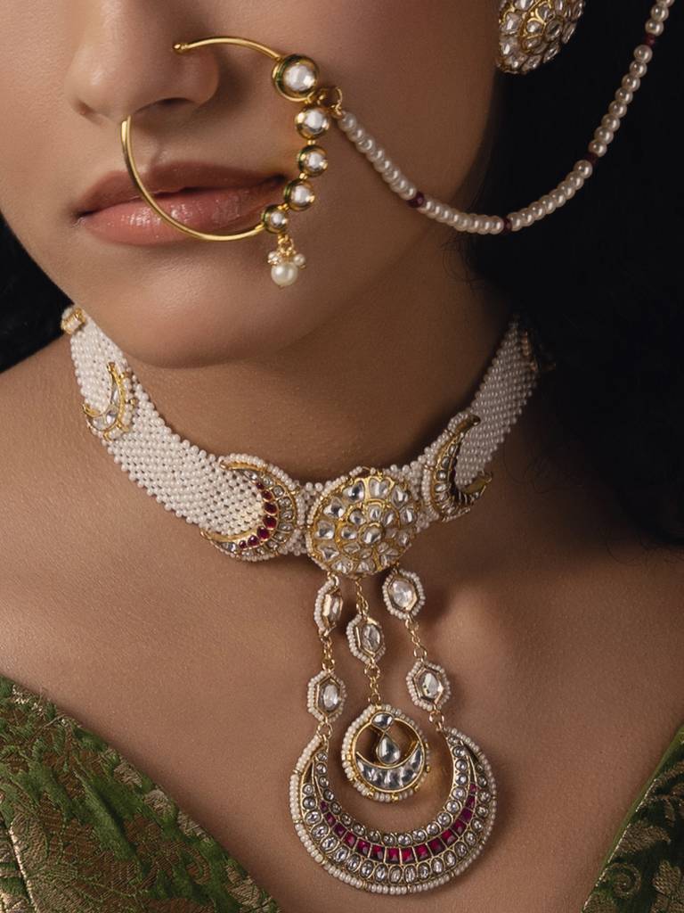 Polki-Pearl Elegant Choker Necklace Set : JBR24AUHMCOL1468