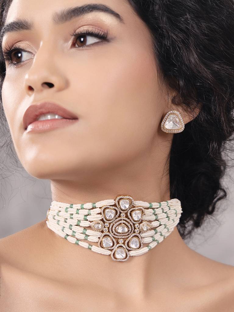 Polki-Pearl Glamorous Choker Necklace : JBR24AUHMCOL1471