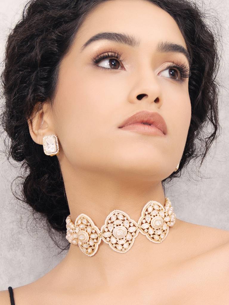 Polki Pearl Classic Choker Necklace. : JBR24AUHMCOL1472