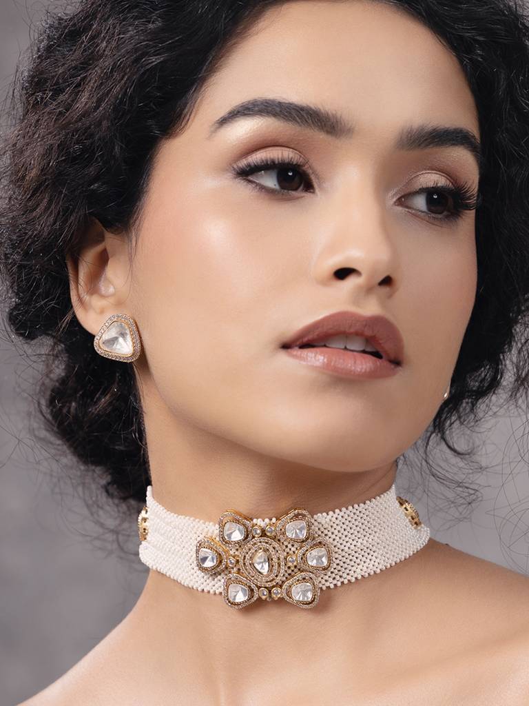 Polki Pearl Classic Choker Necklace : JBR24AUHMCOL1475