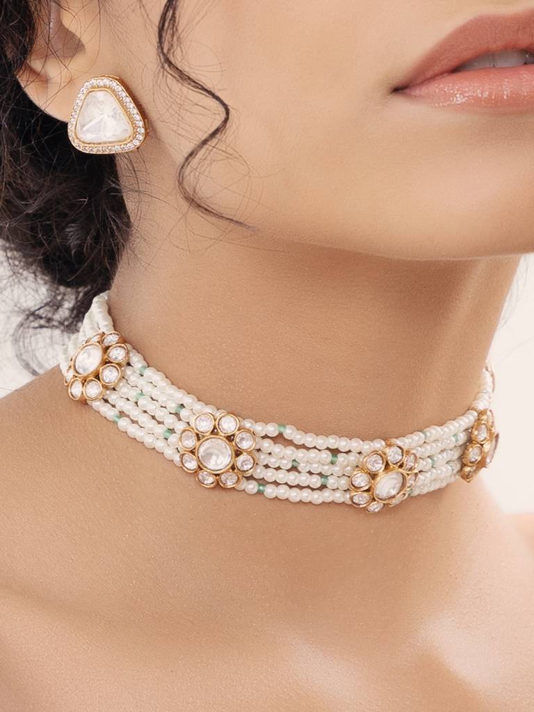 Polki-Pearl Elegant Choker Necklace : JBR24AUHMCOL1477