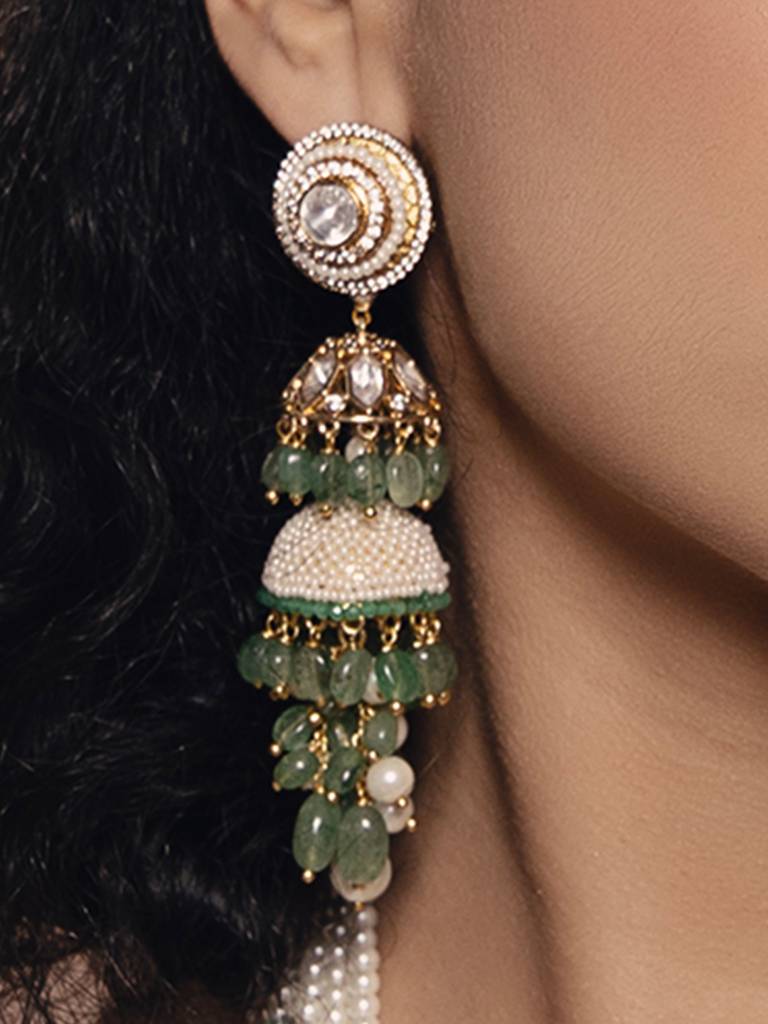 Polki Pearl Glamorous Earrings. : JBR24AUHMCOL1494