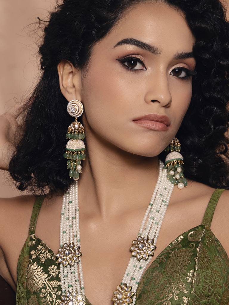 Polki Pearl Glamorous Earrings. : JBR24AUHMCOL1494