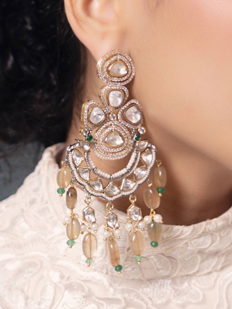 Polki-Pearl Elegant White Earrings : JBR24AUHMCOL1506