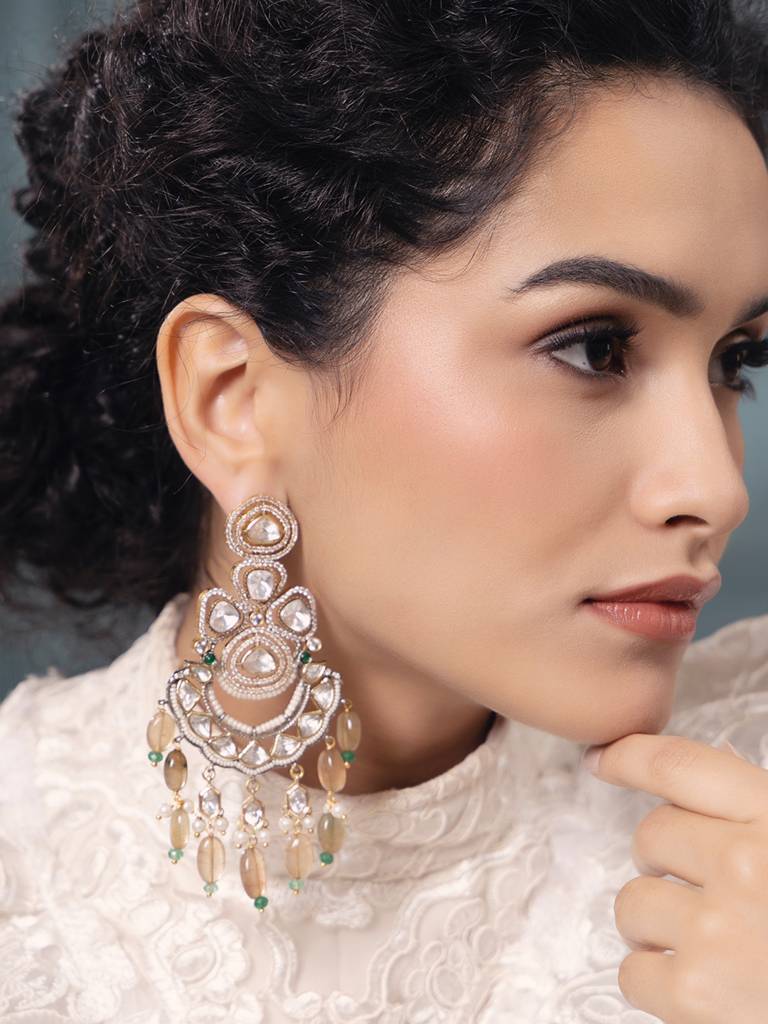 Polki-Pearl Elegant White Earrings : JBR24AUHMCOL1506