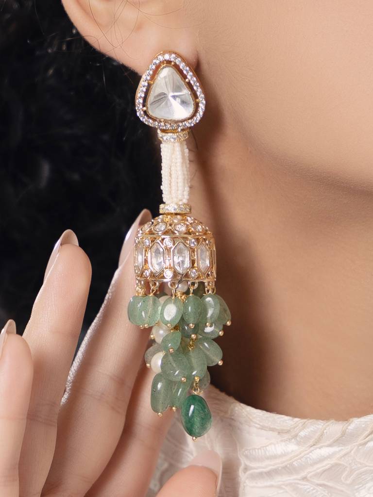 Polki-Pearl Dazzling Green Earrings : JBR24AUHMCOL1509