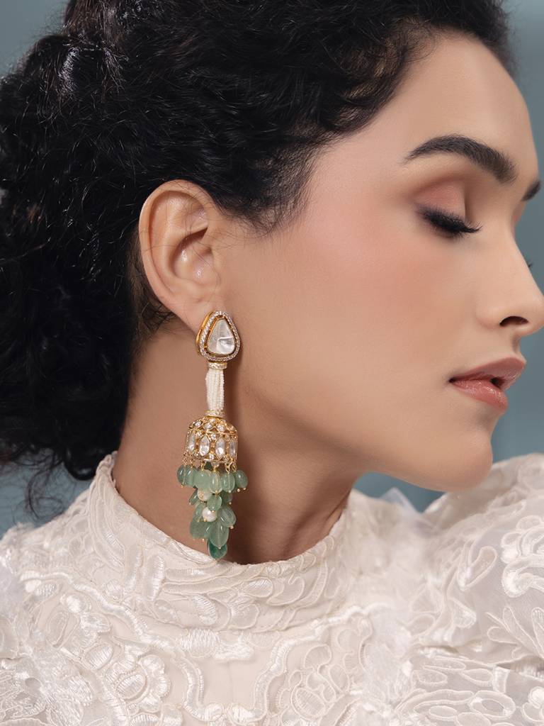 Polki-Pearl Dazzling Green Earrings : JBR24AUHMCOL1509