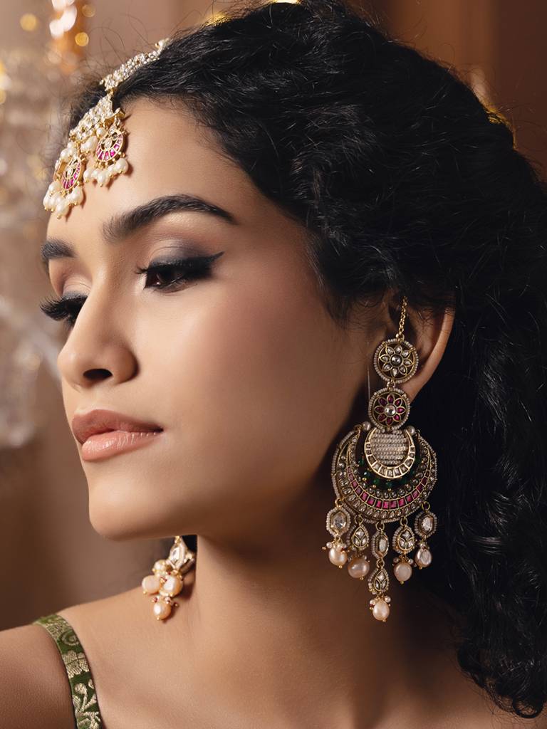 Polki-Pearl Glamorous Gold Earrings : JBR24AUHMCOL1510
