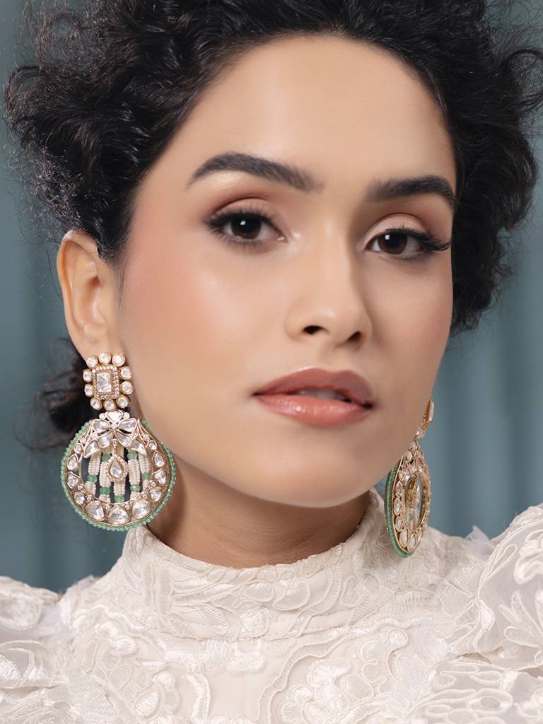 Polki-Pearl Mixed Stone Earrings : JBR24AUHMCOL1516