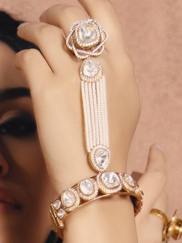 Polki Pearl White Harness Bracelets. : JBR24AUHMCOL1521