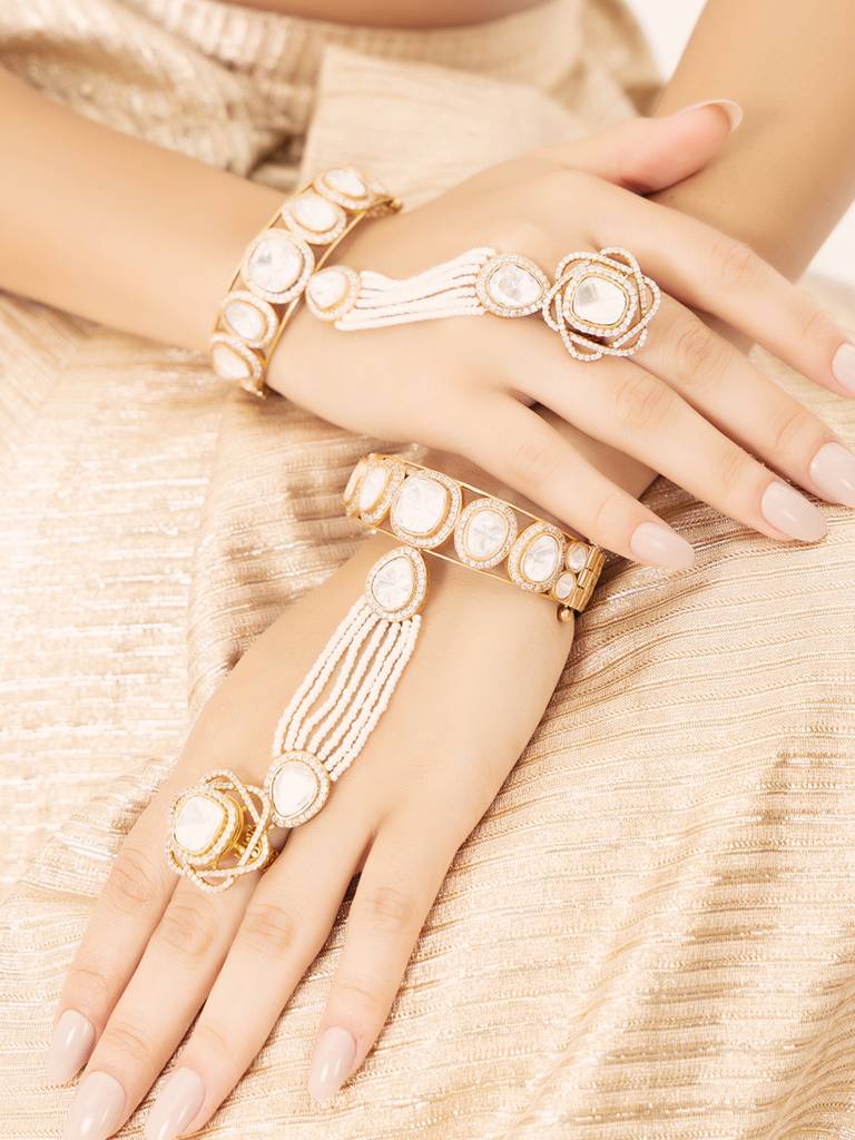 Polki Pearl White Harness Bracelets. : JBR24AUHMCOL1521
