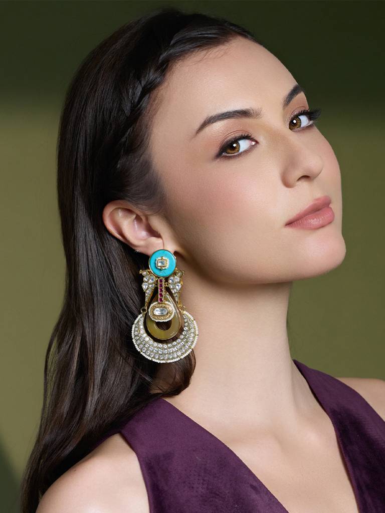 Aura Turquoise Stud Chandbalis : JBRAUG2855