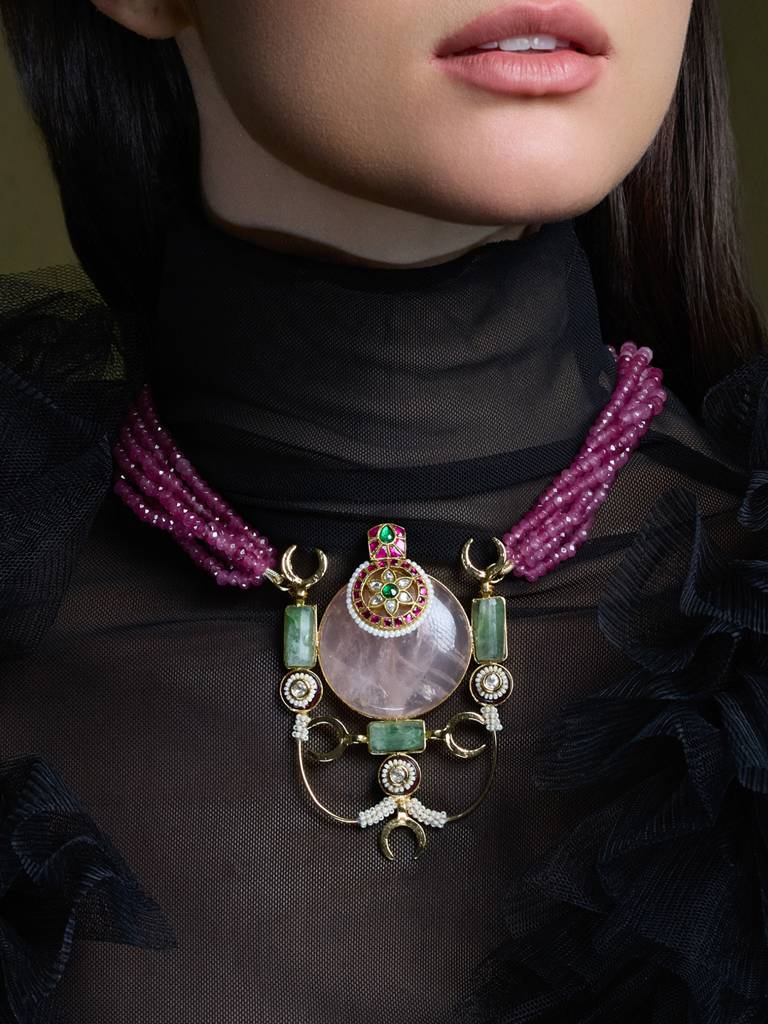 Radiant Royale Charm Necklace Brass Pink