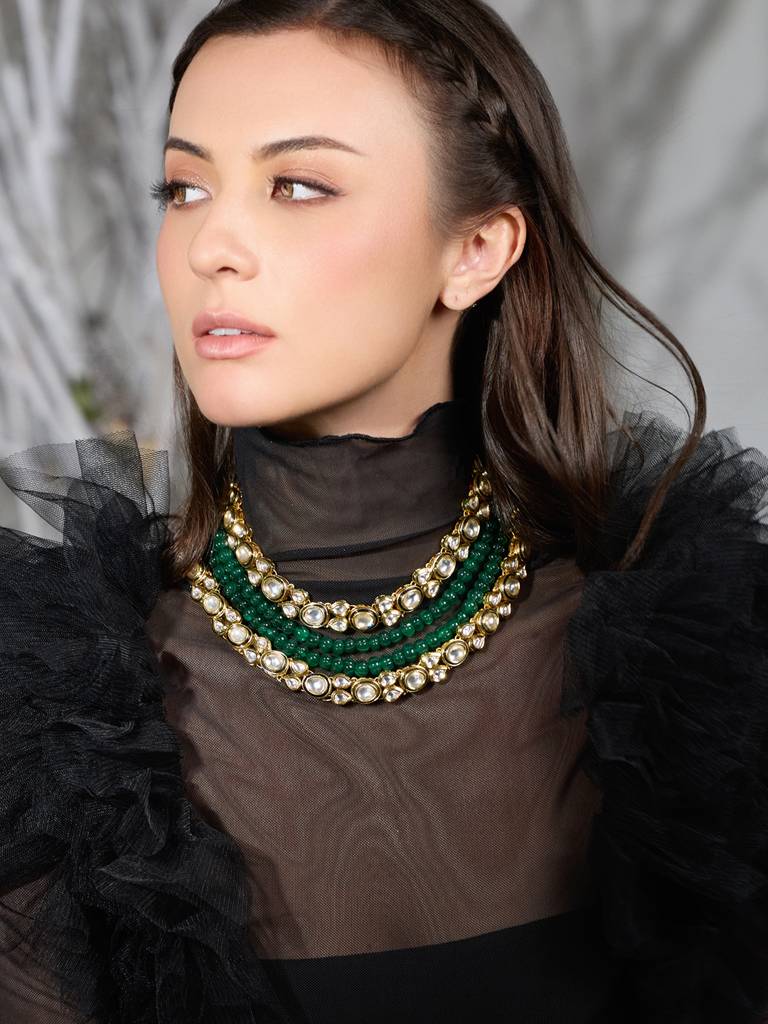 Regal Aura Green Polki Necklace : JBRAUG2916