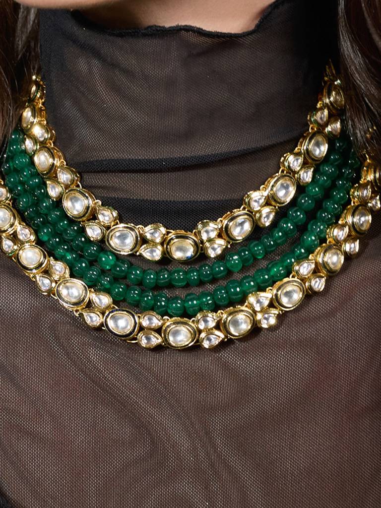 Regal Aura Green Polki Necklace : JBRAUG2916
