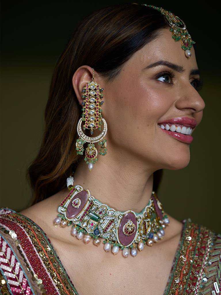 Royal Kundan Meenakari Bridal Ear Cuff Royal Kundan Meenakari