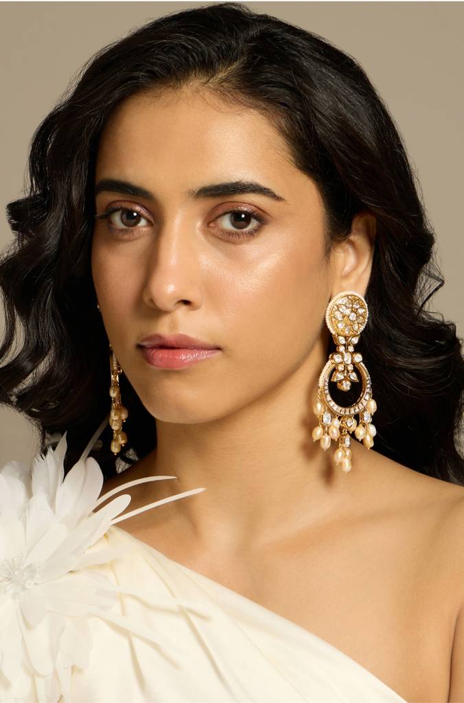 Golden Polki Pear Dangle Earring : JBRITIER25