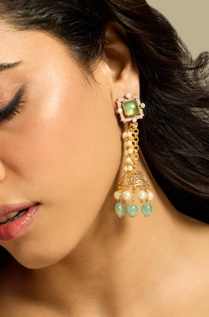 Golden Green Charm Drop Earring : JBRITIER30