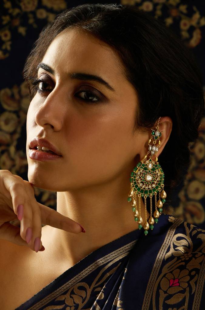 Rajwadi Green Glory Chaandbali Earring : JBRITIER69