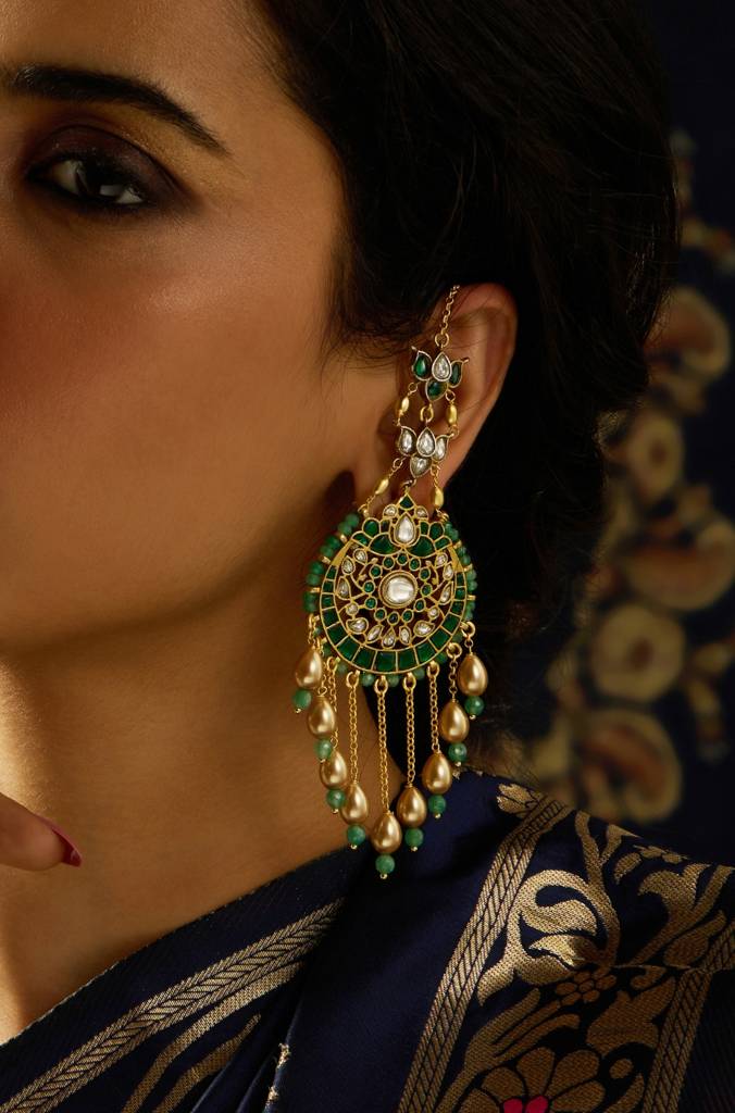 Rajwadi Green Glory Chaandbali Earring : JBRITIER69