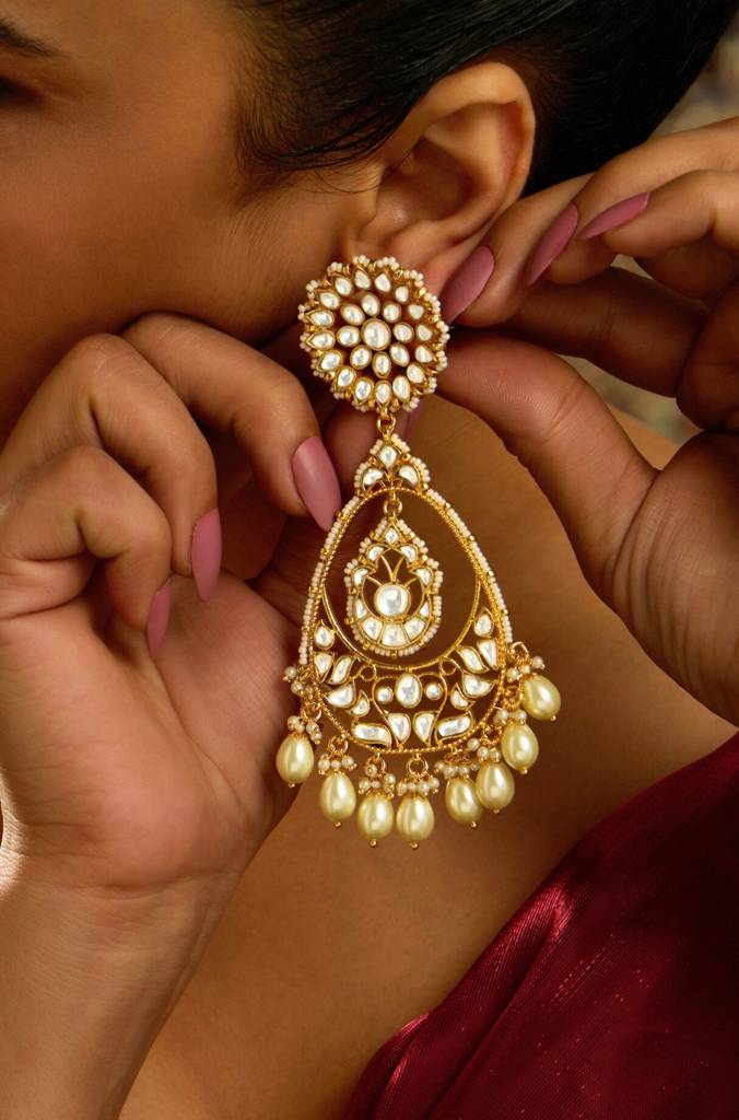 Pearlescent Polki Chaandbali Earring : JBRITIER74
