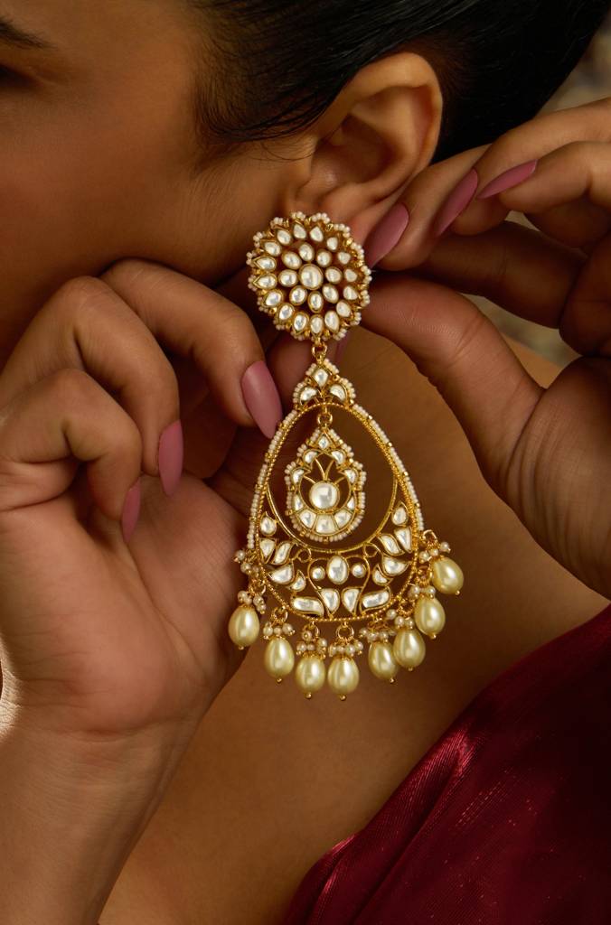 Pearlescent Polki Chaandbali Earring : JBRITIER74