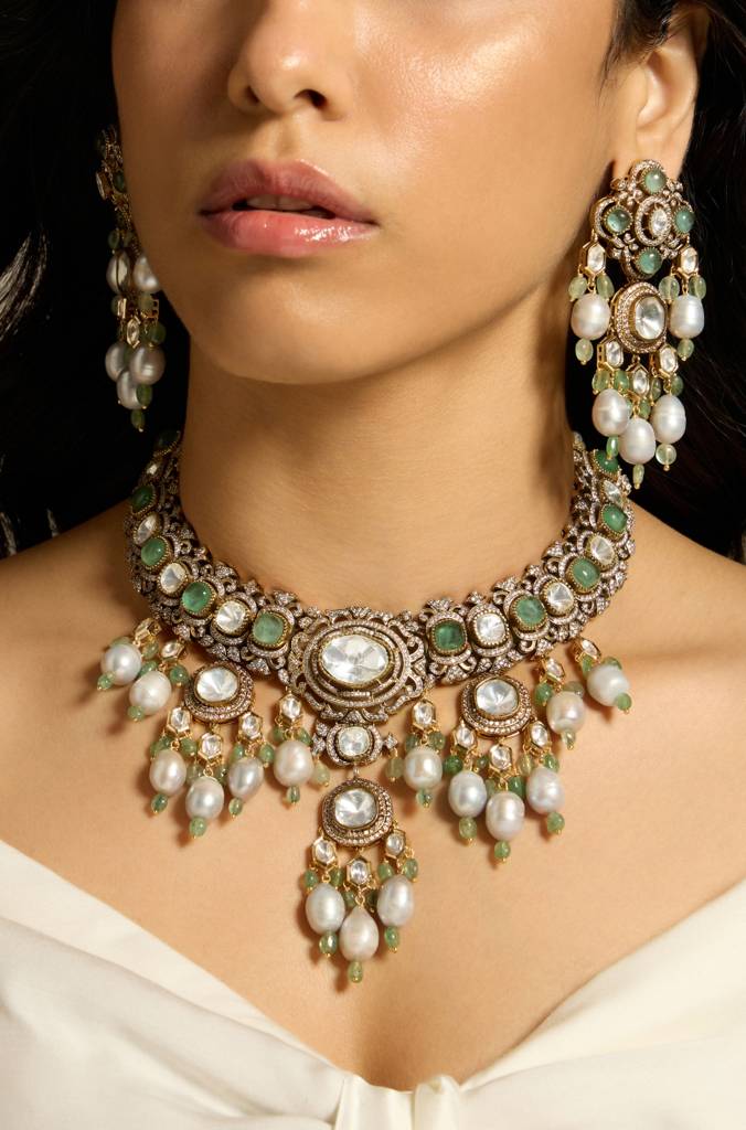 Mist & Emerald Pearl Necklace Set : JBRITINKS4