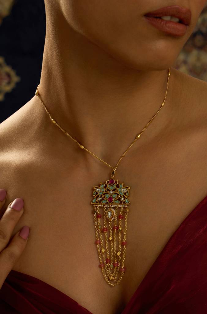 Golden Chain Rajwadi Necklace : JBRITINKS49