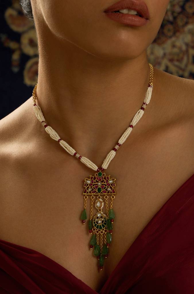 Twisted Pearl Rajwadi Necklace : JBRITINKS50
