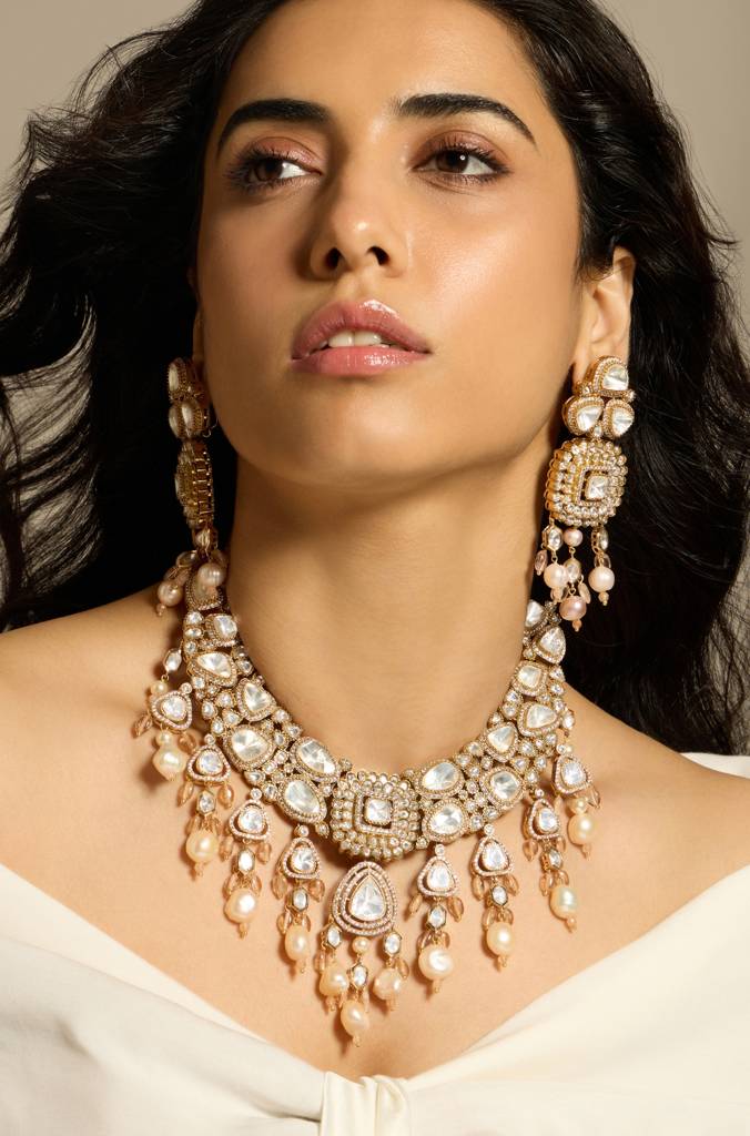 Lustre Of Polki Pearl Necklace Set : JBRITINKS5