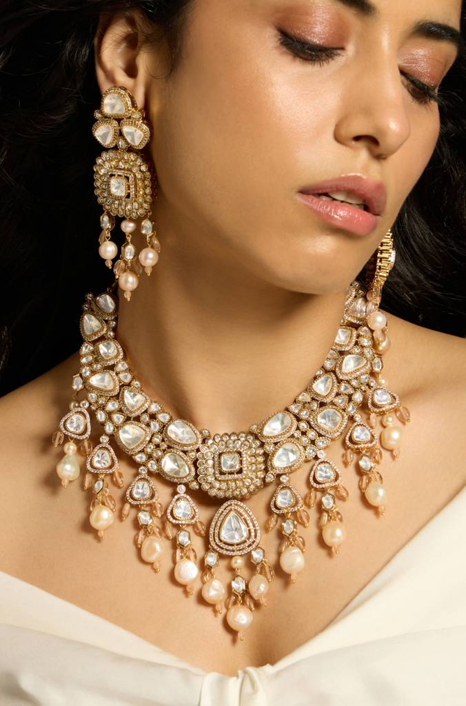 Lustre Of Polki Pearl Necklace Set : JBRITINKS5