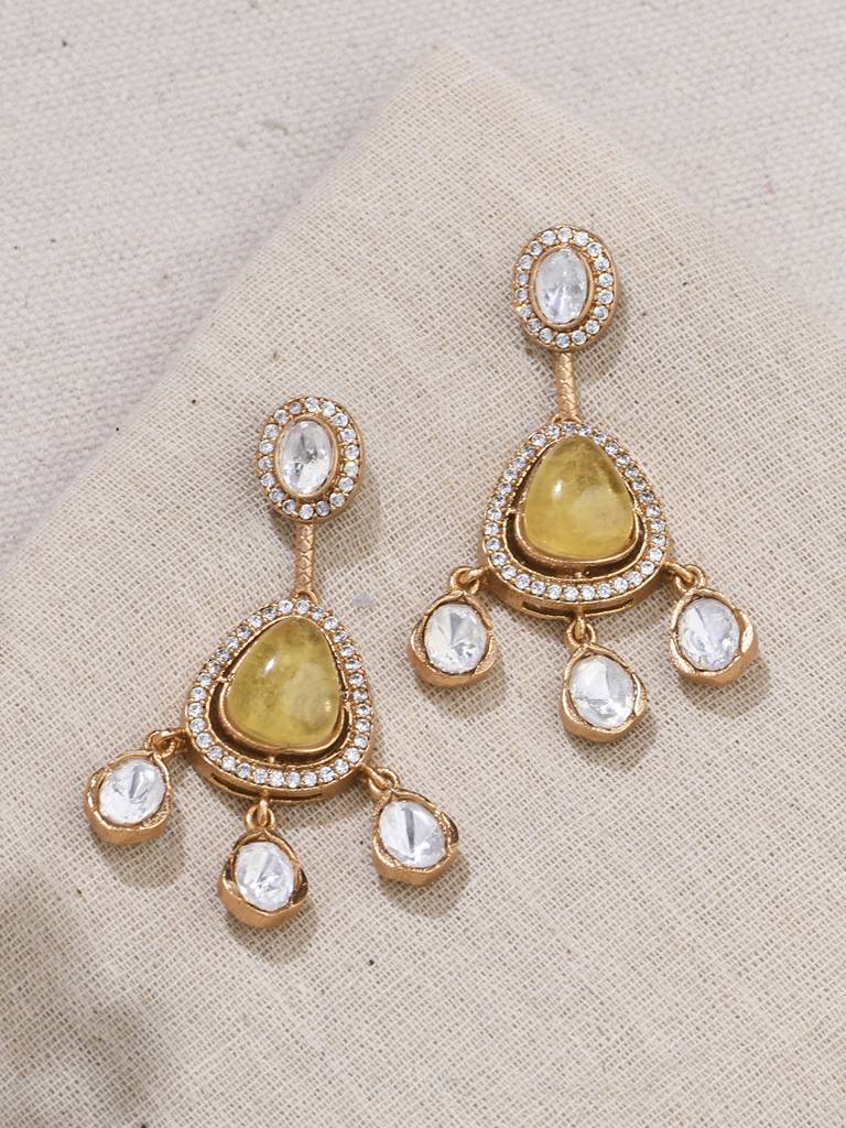 Yellow Polki Dangles : JBRJUL24ER34