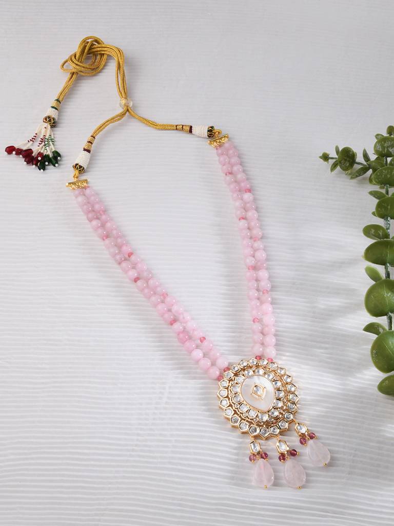 Pink Beaded Kundan Polki Necklace : JBRJUL24N1