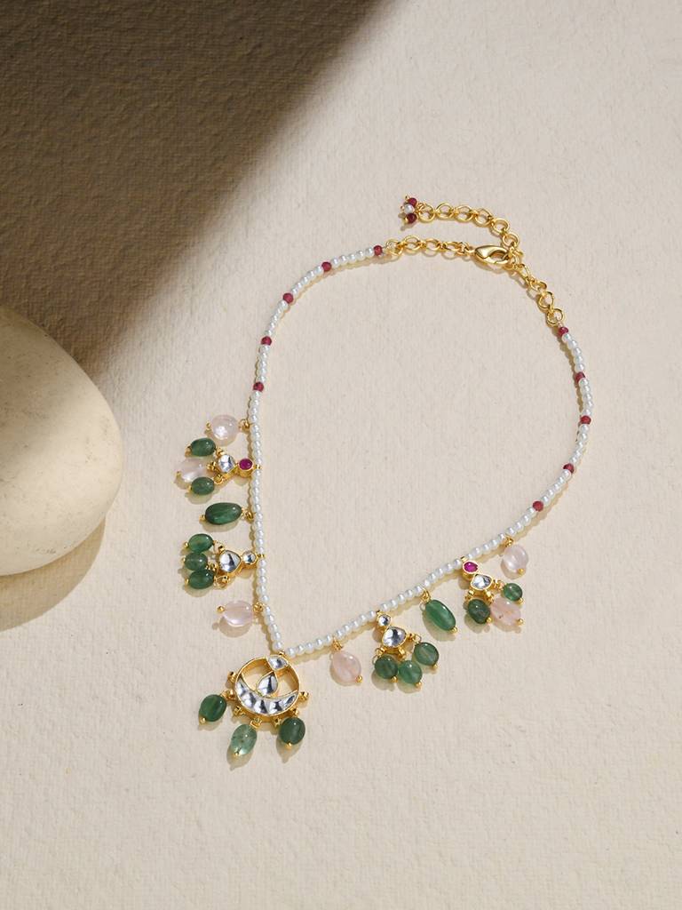 Delicate Green Beaded Necklace : JBRJUL24N20