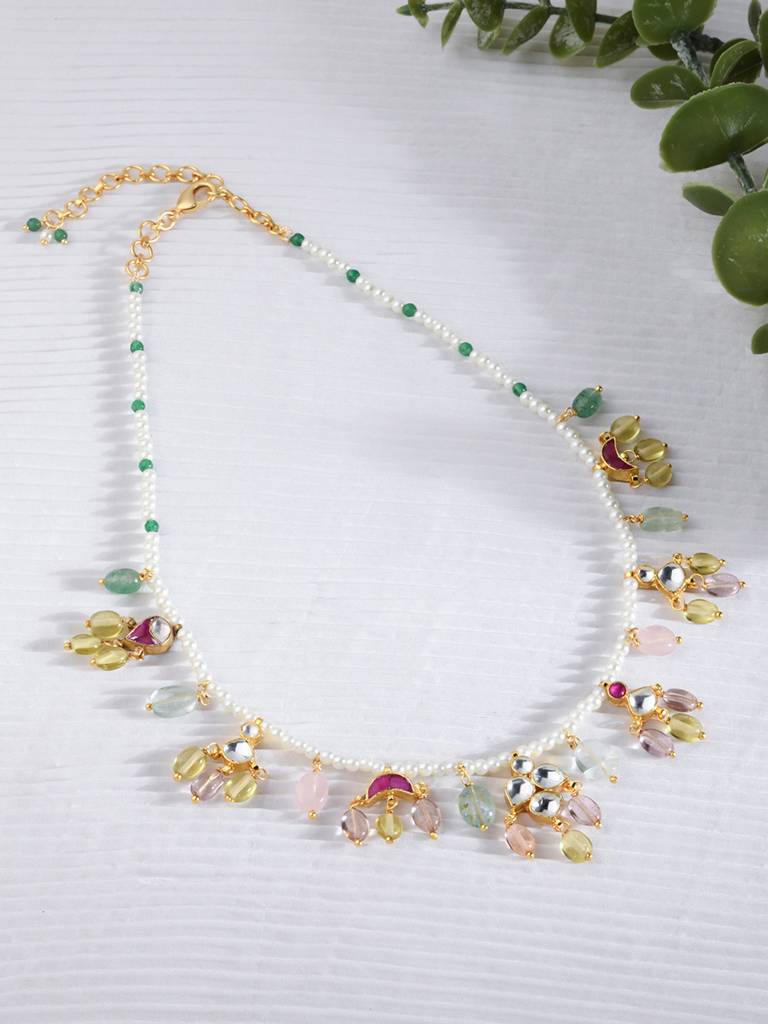 Pearl And Jade Beaded Multicolor Necklace : JBRJUL24N2