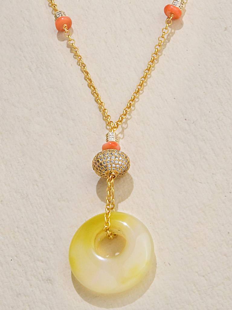 Asymmetric Yellow Donut Pendant Necklace : JBRJUL24N30