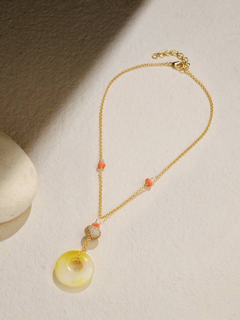 Asymmetric Yellow Donut Pendant Necklace : JBRJUL24N30