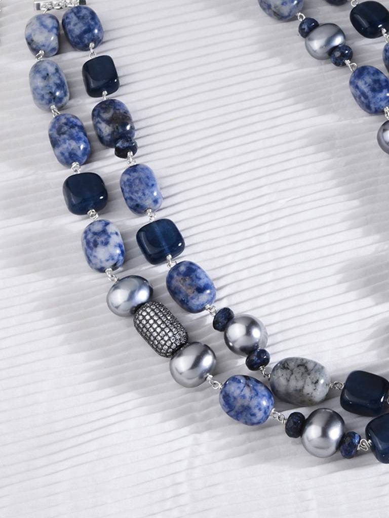 Silver Blue Jade Two-Layer Necklace : JBRJUL24N3