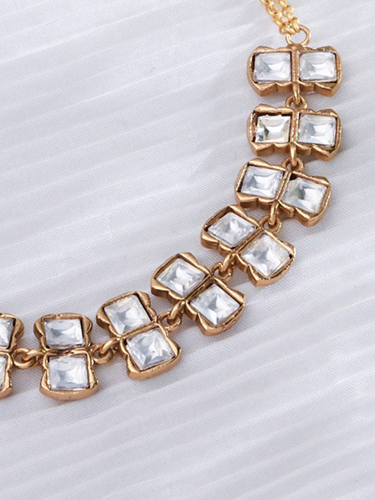 Elegant Square Polki Loop Necklace : JBRJUL24N5